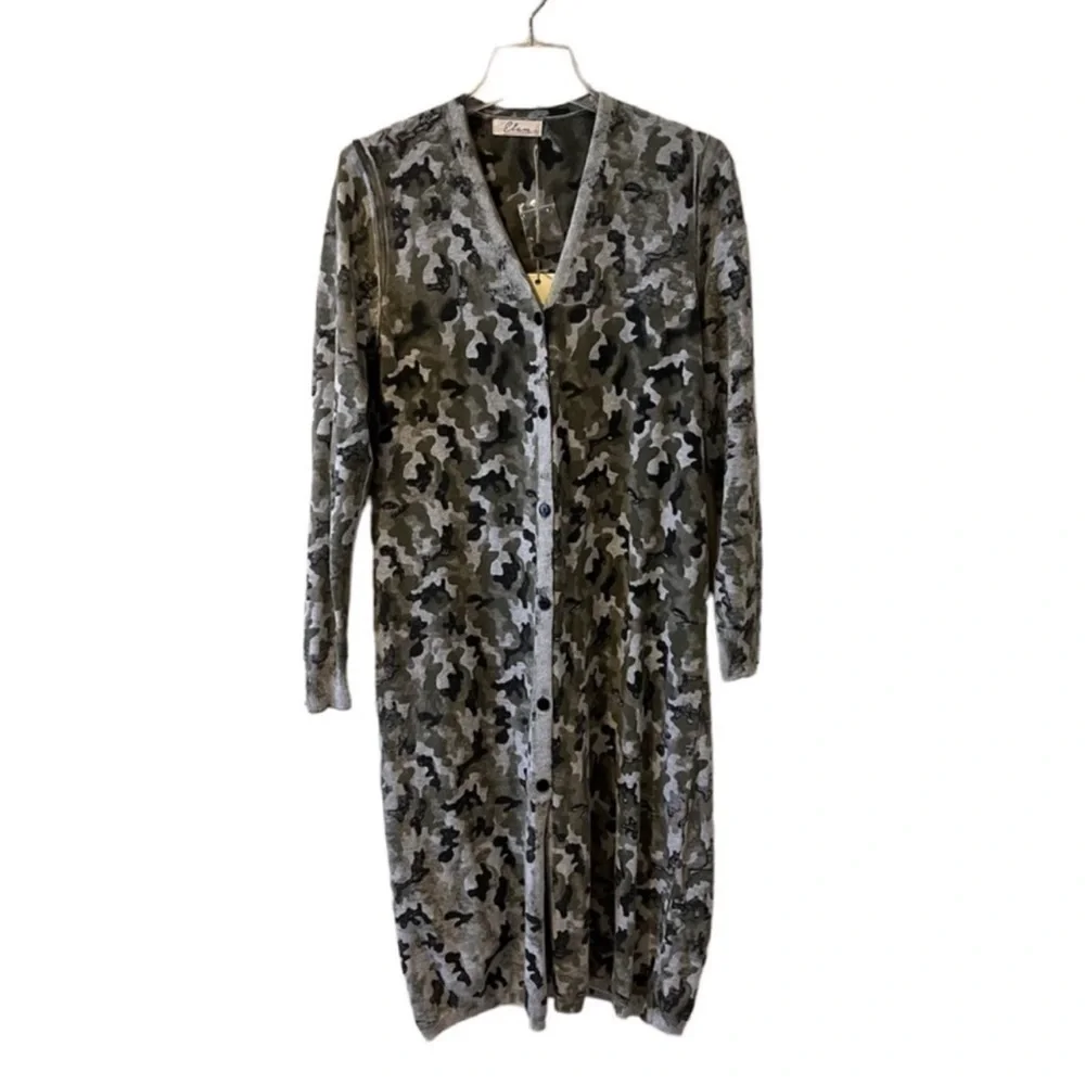 ELAN Long Cardigan Duster Boho Camo Camouflage Lightweight Sz M